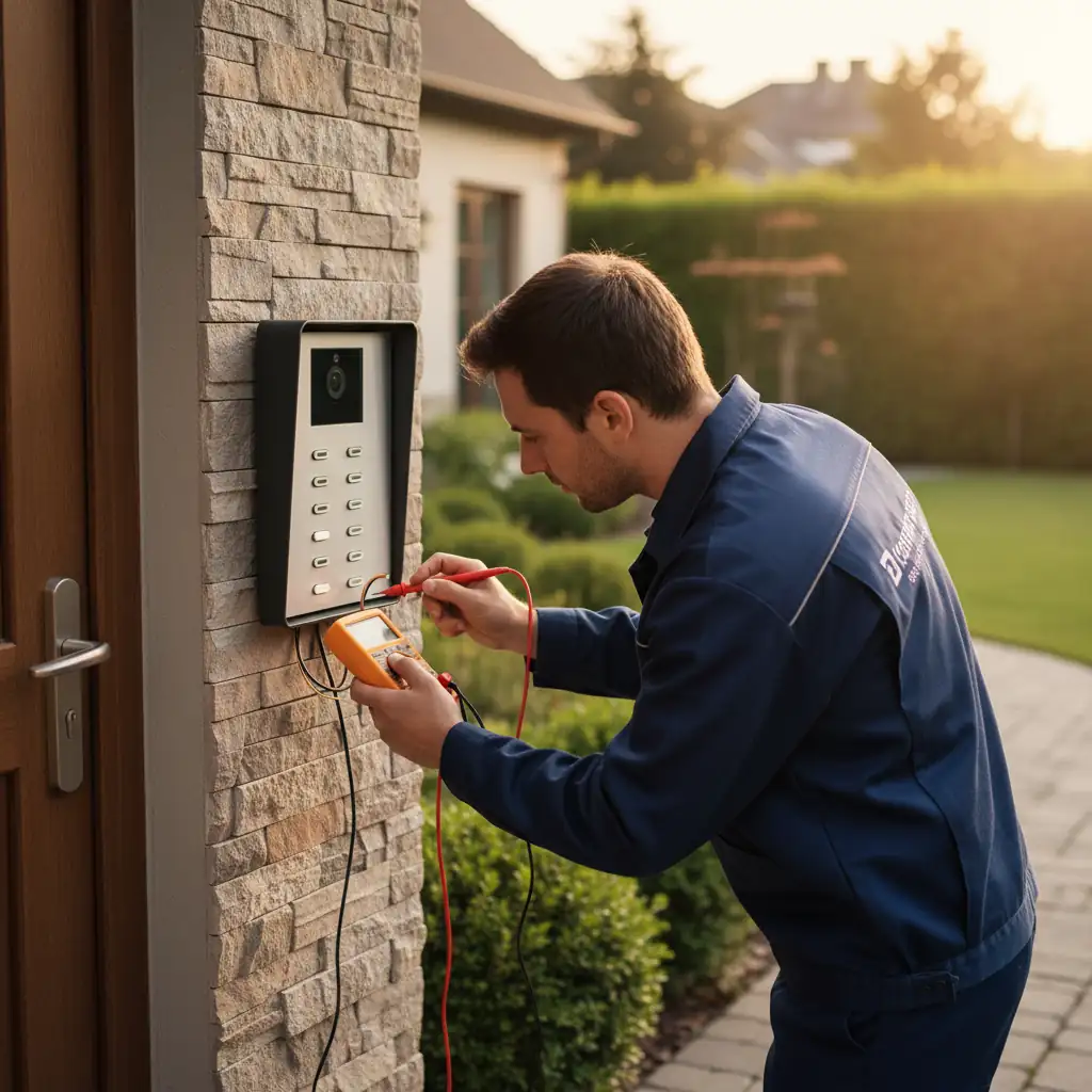 Professional installer checking video intercom